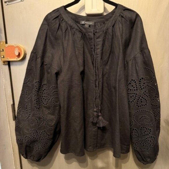 NWOT - Boho Embroidered Linen Bishop Sleeve Peasant Blouse - Picture 5 of 16